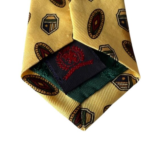Tommy Hilfiger 100% Silk Tie Navy & Yellow Shield Emblem Design Made In Italy - Picture 3 of 11